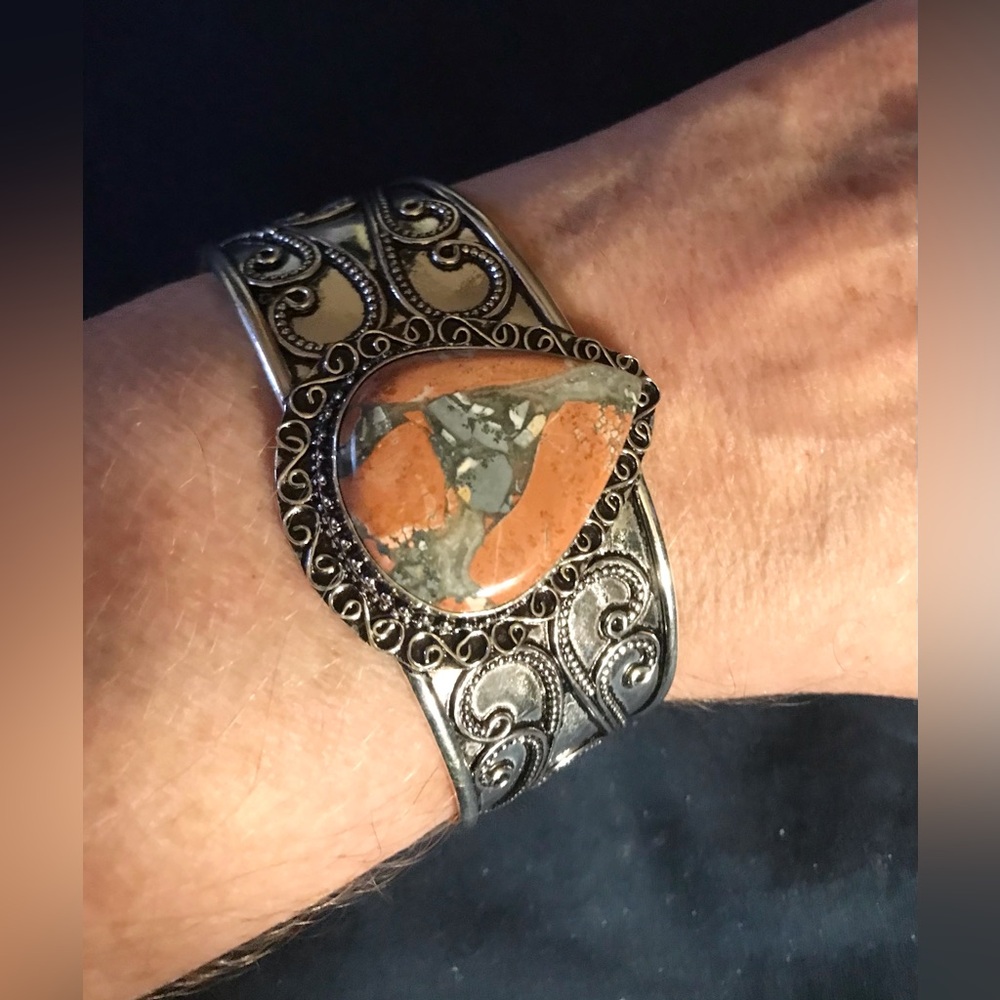 Jasper Stamped Solid 925 Sterling Silver Cuff Bracelet